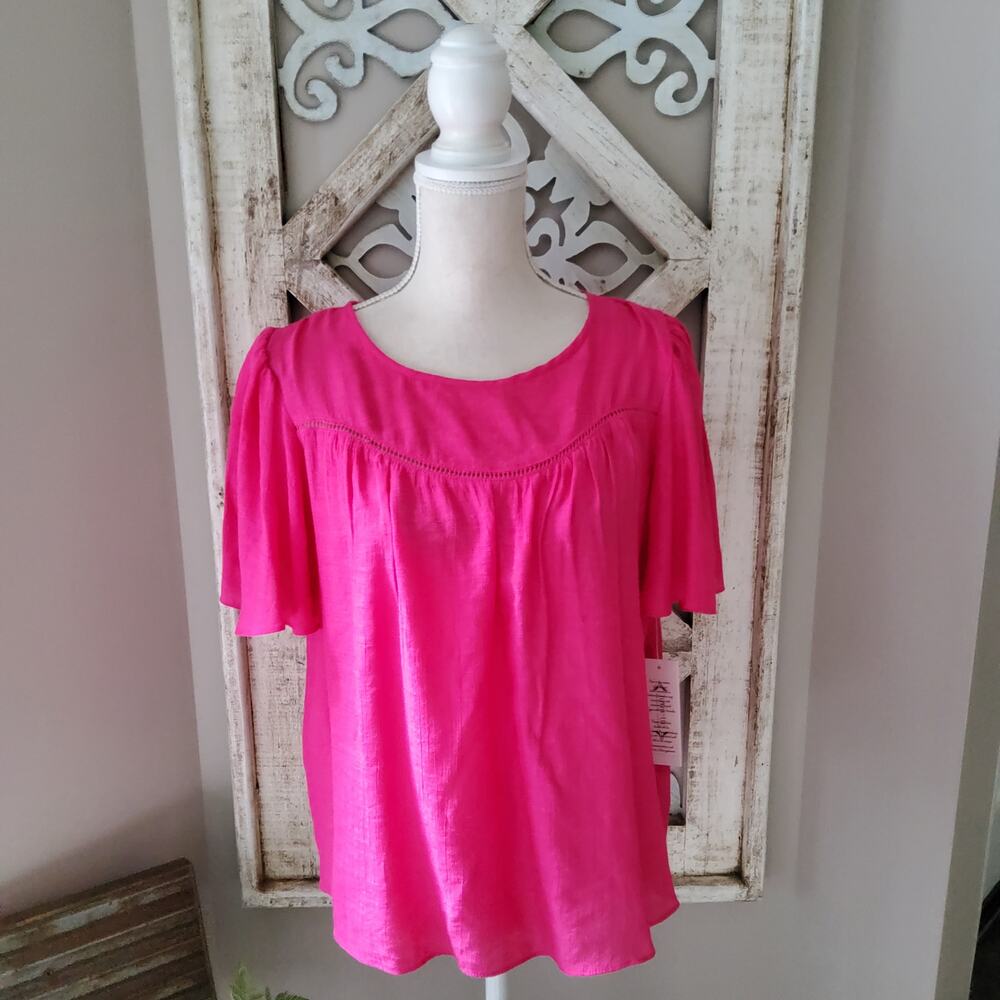 Nanette Lepore Coquette Balletcore Tropical Rose Flutter Sleeve Blouse Medium